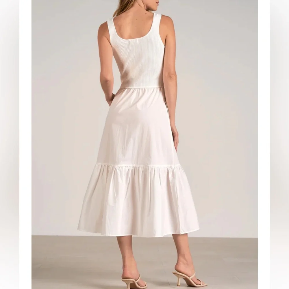 ❌SOLD❌ELAN RHODE TANK DRESS MIXED MEDIA TIERED STRETCH POCKETS WHITE LARGE - Picture 3 of 13